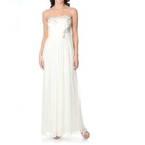 Sheer White Rhinestone Strapless Evening Gown Opalescent Sparkle Silver Cachet 4